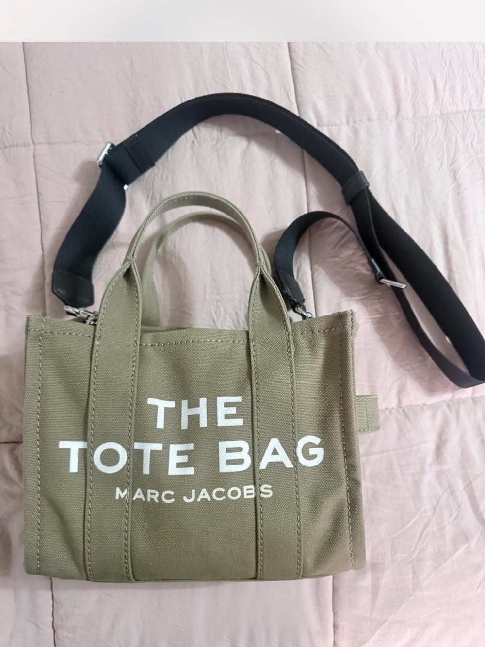 Marc Jacobs Canvas Tote Bag in Olive Green with Black Strap